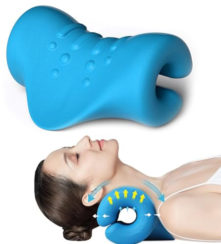 Nackenstrecker, tragbares Nacken-und Schulter-Relaxer, Nacken-Schulter-Massage Kissen (Blau)