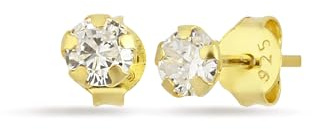 Einzelstück® Ohrstecker Crystal Stone I aus 925 Sterling Silber/mit 14K Gold/mit 14K Roségold vergoldet I Silberohrstecker mit Zirkonia Stein I Silberorring Damen