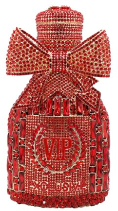RomanticDesign Women Champagne Bottle Rhinestone Evening Clutch Bride Purse Chic Bowknot Crystal Handbag for Party Prom, B-red, 4.7 * 7.9 * 3 inches