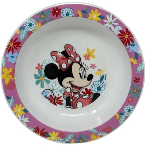 CARTOON Piatto fondo Minnie Disney in plastica riutilizzabile BPA free stoviglie per bambini adatte al microonde