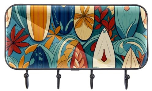 etoenbrc Summer Surfboard Kleiderhaken zur Wandmontage, 4 Eisen-Kleiderhaken zum Aufhängen von Mänteln, dekorative Garderobe für Wand, strapazierfähig, für Kleidung, Tasche, Schlüssel