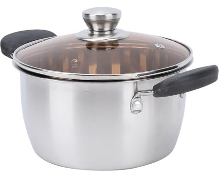 Soup Pot, Stainless Steel Stock Pot with Lid Cooking Pot Multi Use Pot Even Efficient Heat Transfer Cooking Pot for Gas and Induction Stove (304 stainless steel + glass)