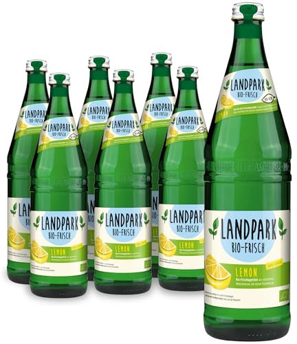 Landpark Bio-Erfrischungsgetränk Lemon, 12 x 0,75 L in der Glasflasche | ohne Zucker und Süßungsmittel | mit Kohlensäure | Wasser mit Geschmack | Ideal auch für Kinder und Diabetiker
