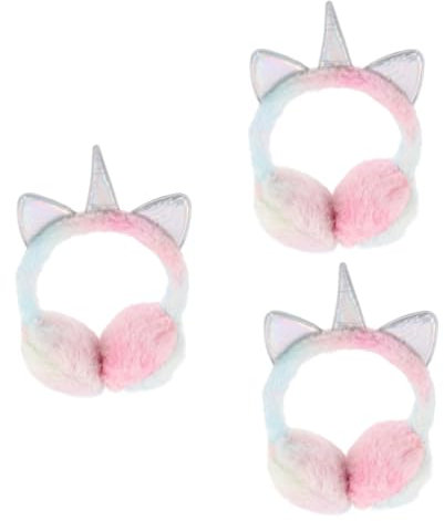 LIFKOME 3pièces Cache-oreilles Peluche Pour Garçon Fille Cache-oreilles Confortable Froid Design Adorable Avec Corne Pour Activités Extérieur Argenté Scintillant Bleu