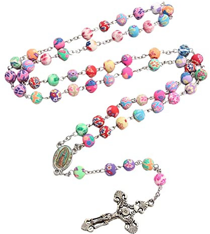 Itkcozcg Bunte Rosenkranz-Halskette aus weicher Keramik zum Aufhängen, farbige Perlenkette für Weihnachten, Party, Babyparty