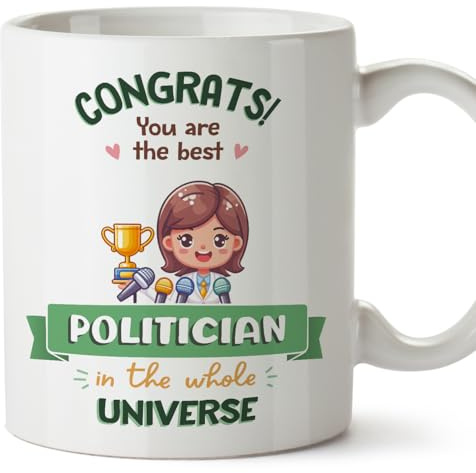 MUGFFINS Politician Woman Mug - in English - Best in Universe Trophy - Funny Gift for Colleagues - Ceramic 11oz Mug