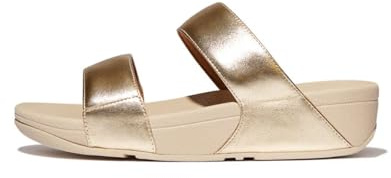 FitFlop Women's Lulu Leather Slides Wedge Sandal, Platino, 11