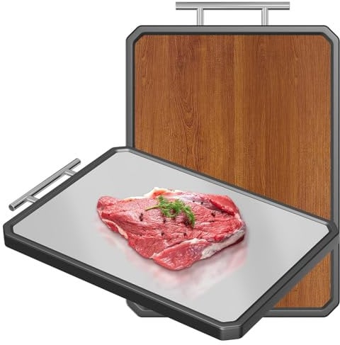 Wood Cutting Board with Handle, Double Sided Cutting Board for Kitchen, 16 * 11 inch 304 Stainless Steel Chopping Board for Kitchen Meal Prep Serving