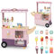 COSTWAY Kids Ice Cream Cart, Wooden Grocery Store Playset with Play Food, Vending Machine, Ice Cream Maker, Role Play Dessert Shop Trolley for Ages 3+ (Pink)