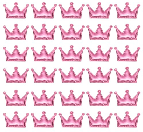 PATIKIL 100 Stück Kronen-Applikationen zum Aufnähen, Glänzende Kronen-Verzierungen PU-Gepolsterte Stoffanhänger für DIY-Bastelarbeiten, Hochzeitsdekorationen, Zuhause, Pink