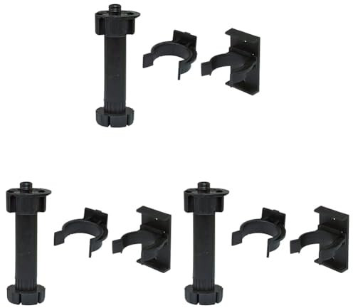 Amig - Kit 4 de Patas y 8 Soportes para Muebles de Cocina | Mod. 9 | Ø47 x 135/160 x Ø16 mm | con Regulación y Espiga | para Zócalos de Cocina | Plástico Negro (Paquete de 3)