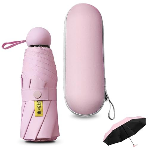 Sykrawki Paraguas Plegable Ultra Compacto para Viaje - Portátil, 8 Costillas Resistente al Viento | Protección UV 99% Impermeable | Unisex para Hombres y Mujeres (rosa)