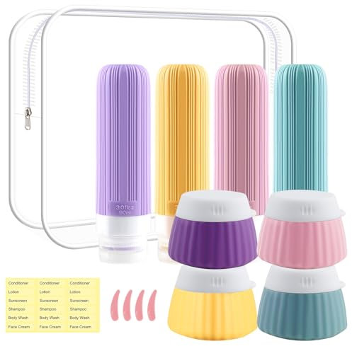 Travel Bottles for Toiletries, Funnasting 14 Pack TSA Approved Silicone Refillable Travel Pots 90ml with Waterproof Clear Toiletry Bag for Conditioner, Shampoo, Lotion & Body Wash