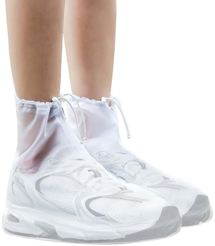 Copriscarpe impermeabili, copriscarpe, copriscarpe, per esterni, antiscivolo, per bicicletta, impermeabile, riutilizzabile, con protezione bianca, dalle dita dei piedi al polpaccio, per copriscarpe