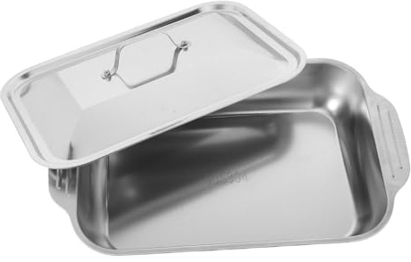 BESTYASH Edelstahl Grillschale mit Deckel, | 40 cm Tiefer Bräter zum Backen und Braten