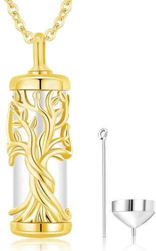 Friggem Collier Urne pour Cendres Arbre de Vie Pendentif Urne Funéraire Bijoux de Crémation pour Femme/Homme