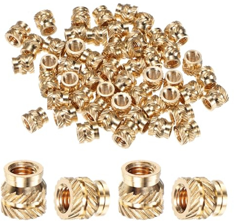 M METERXITY 50-Pack Threaded Inserts - M5 x 8mm L x 8mm OD Brass Heat Set Insert Nuts, for 3D Printing Components/Plastic Parts/Miniature Electronics Female Metric Knurled Nuts