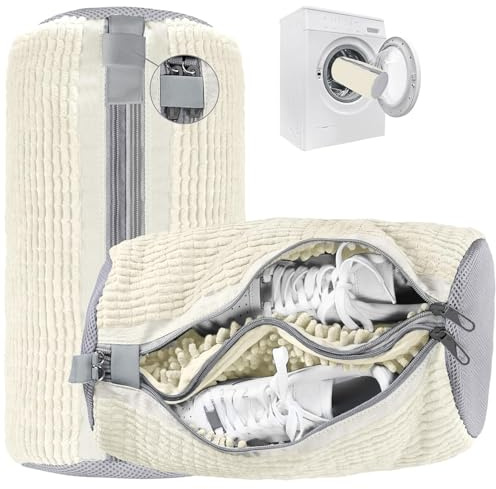 2 in 1 Schuhwaschbeutel Waschmaschine, Doppel Reißverschluss & Doppeltaschen Schuhbeutel Waschmaschine, Wiederverwendbar, Schuhe Waschbeutel mit Abschließbarer ReiBverschluss