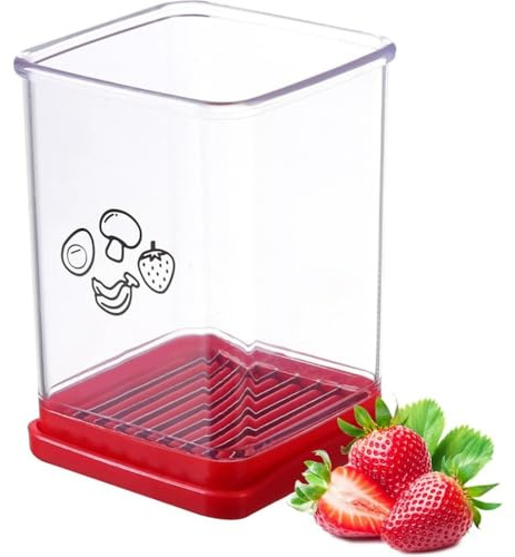 Fruit & Vegetable Slicer Cup with Container and Push Plate, Detachable Fruit Slicer Cup,Multi Fruit Cutter for Strawberry,Banana,Grape,Egg,Onion,Injury-Free Design Kitchen Gadget for Quick Prep Salads