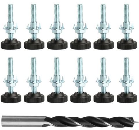 12 Pcs Pied de Meuble Reglable,Pieds de Nivellement Meuble Réglable Filetag | M8 x 50 mm Pied de Nivellement Reglable, Pieds de Meubles, Patin de Chaise a Visser, avec écrous et Forets