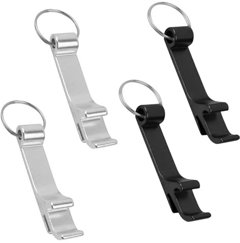 Rpanle 4 Pcs Bottle Opener Keyring, Beer Opener, Mini Bottle Opener, Aluminum Multi-Function Openers for Party, Festivals, Gatherings (Black+Silver)