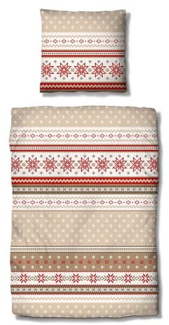Traumschlaf Biber Bettwäsche Schneeflocken rot – warme & kuschelig weiche Winterbettwäsche aus 100% Baumwolle – wärmend, hautsympathisch & im weihnachtlichen Design – 140x200 cm + 70x90 cm