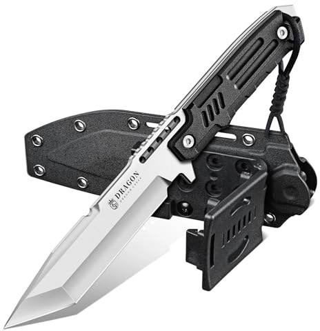 Dragon Creek Coltello Outdoor Lama Fissa Full Tang con Manico Antiscivolo e Fodero Kydex