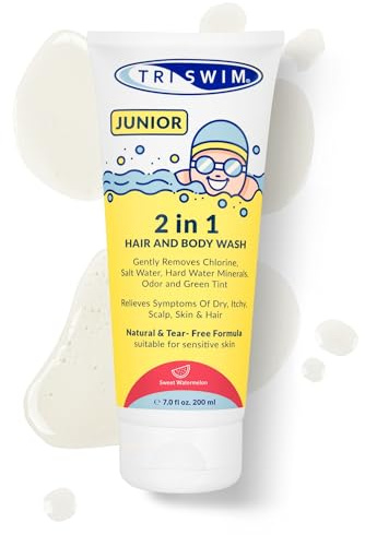 TRISWIM - Bagnoschiuma Junior, Docciaschiuma Per Capelli e Corpo Dopo il Nuoto per Bambini, Bagnodoccia Rimuove Cloro e Odori della Piscina, Gel Doccia Previente il Prurito della Pelle (200ml)