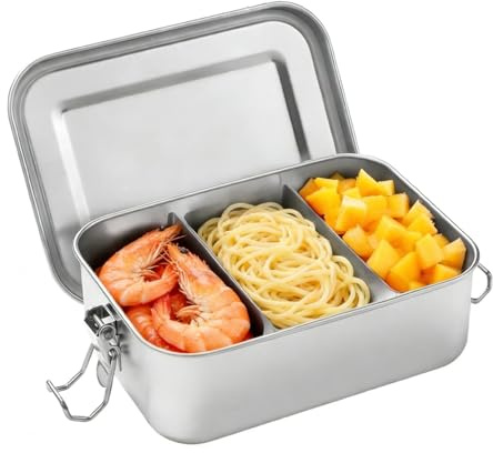Vexaflow Porta Pranzo in Acciaio Inossidabile 850ml, Contenitore per Pranzo Portatile per Adulti e Bambini, Lunch Box con 2 Scomparti Rimovibili, Antiperdite, Ecologico e Senza BPA