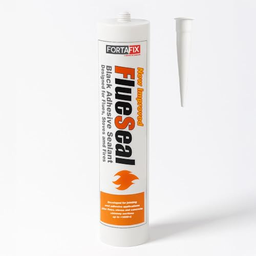 Fortafix FlueSeal High Temperature Rigid Adhesive & Sealant - Heat Resistant to 1000°C, Fireproof, UK Made - For Stoves, Flues, Firebricks, Pizza Ovens, Boilers (Black, 1x300ml)