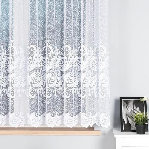 Gardinen Vorhangen Weiß Jacquard 300x150 cm (BxH) Setsuna Gardine Mit Kräuselband 1:2 – Fertiggardine Für Küche Wohnzimmer & Schlafzimmer Lichtdurchlässig Und Elegant