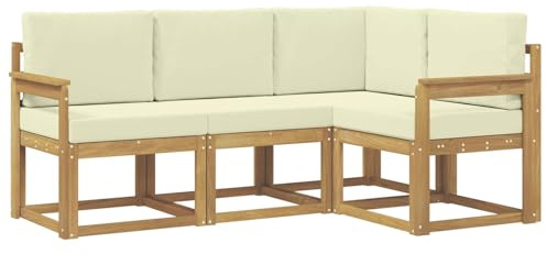 vidaXL Outdoor-Sofagarnitur mit Kissen 4 pcs Weiß und Creme, Garten, modernes Sofa für draußen, Elegante Lounge, strapazierfähige Möbel für Terrasse und Patio