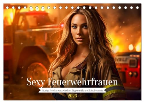 Sexy Feuerwehrfrauen: Hitzige Heldinnen zwischen Lippenstift und Löscheinsatz (Tischkalender 2026 DIN A5 quer), CALVENDO Monatskalender: Flammende Feuerheldinnen im Einsatz (CALVENDO Menschen)