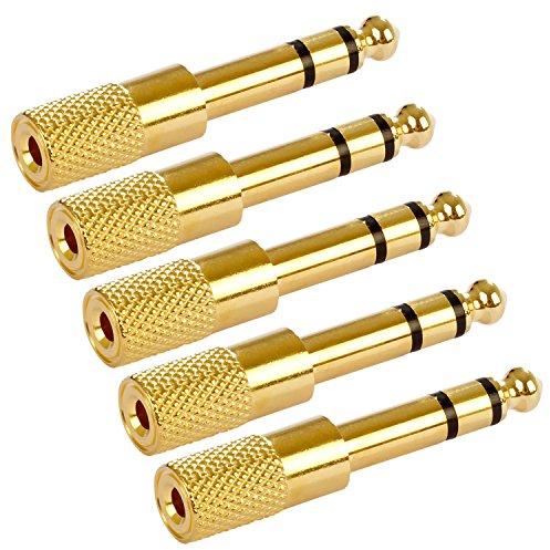 POPPSTAR 5X Audio Adapter Kupplung (Klinke 3,5 mm Buchse auf 6,3 mm Stecker), Klinkenkupplung für Klinkenkabel - Stereo Aux Kabel Koppeln, vergoldet