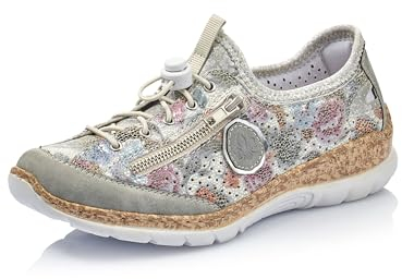 Rieker Damen N42v1 Slip On Sneaker, Cement White Multi Argento Silver Flower, 36 EU