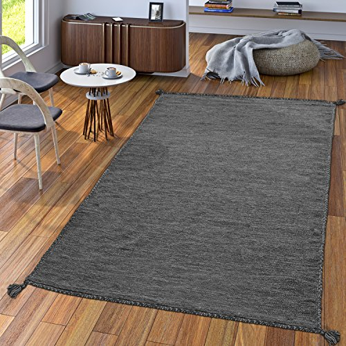 TT Home Handwebteppich Wohnzimmer Natur Webteppich Kelim Modern Baumwolle In Grau, Größe:160x220 cm