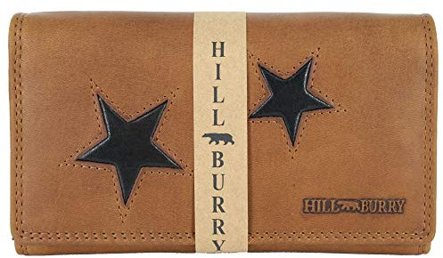 Hill Burry XL Geldbörse Damen Leder Geschenk Top Qualität Sterne Braun Tan Neu ❃