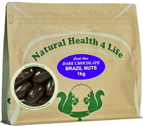 Natural Health 4 Life Carol Anne Confectionery Dark Chocolate Brazil Nuts 1kg – Chocolate Covered Brazil Nuts in Resealable Pouch, ‎7.6g Protein/100g, Snack for Parties, Baking, Events (Pack of 1)