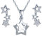 Yumilok Damen-Ohrstecker Halskette Kette mit Pentagram Stern Sternchen Mond Anhänger Zirkonia Ohrringe Creolen Schmucksets Geschenk für Frauen Mädchen Silber