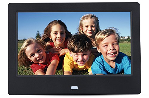 7 Zoll Digitaler Fotorahmen,HD LED 1024x600 16: 9 Mehrsprachiger Kalender/Alarm/Uhr/Musik Film Player Elektronischer Bilderrahmen mit Fernbedienung unterstützt 32G Karte, für