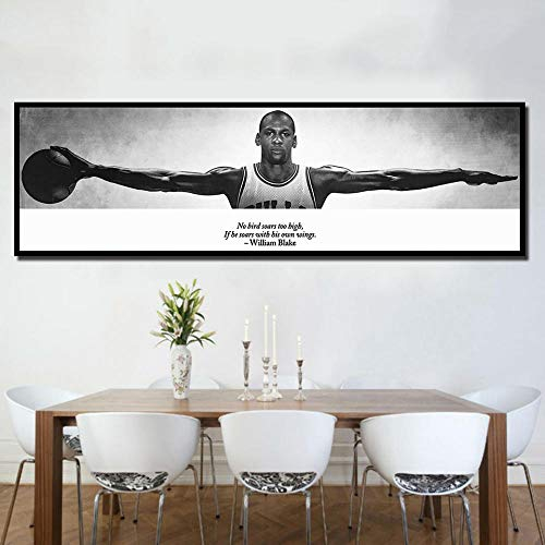 VVSUN Wandkunst Leinwand Bild für Wohnzimmer Bett Wohnkultur Michael Jordan Wings Sport Basketball Star Poster HD Leinwand Malerei 50x150cm Rahmenlos