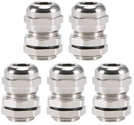 sourcing map M12x1.5 Cable Gland 3mm-6.5mm Wire Hole Waterproof Metal Joint Adjustable Lock Nut with Washer 5pcs