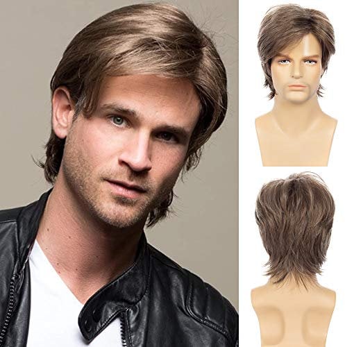 Mens Wig Blonde mixed Brown Short Layered Hair Wigs Heat Resistant Male Wig Synthetic Cosplay Halloween Party