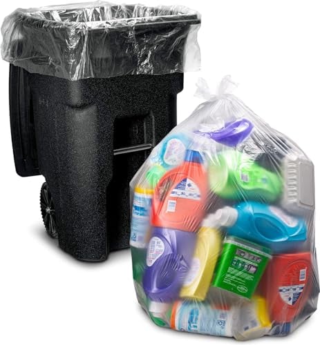 60 x Clear Recycling Bags 100 Litres Capacity Bin Liners Large Refuse Sacks Transparent Recycling Sacks