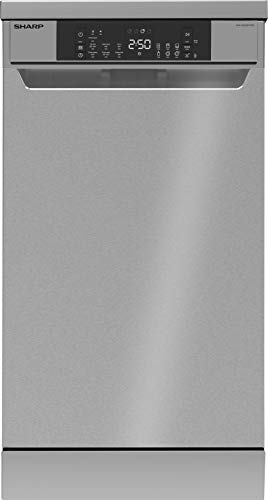 Sharp QW-NS22F47EI-DE Freistehender Geschirrspüler / 45 cm/E / 10 Maßgedecke mit Besteckschublade / 7 Programme mit 30 min. Kurzprogramm/Edelstahl