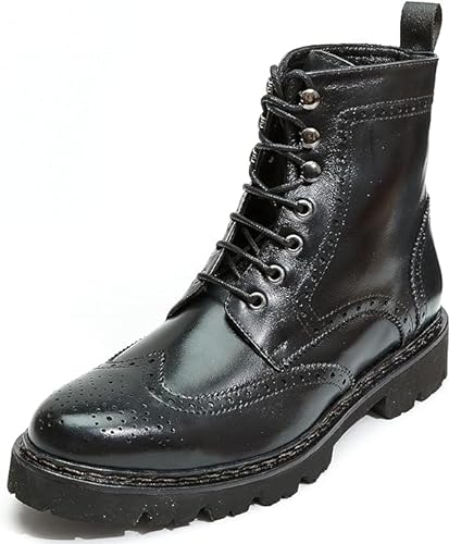 BRITISH PASSPORT | Derby-Stiefel für Herren, aus Kalbsleder, mit Schwalbenschwanz-Dekoration und gestanzten Details und Sohle in Übergröße | Made in Italy, Schwarz , 42 EU