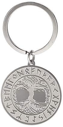 Dreamtimes Baum des Lebens Schlüsselanhänger Edelstahl Kreative Runde Form 24 nordische Runen Schlüsselanhänger Irisch Keltischer Knoten Minimalistisch Amulett Schmuck für Männer
