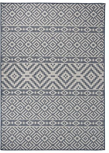 vidaXL Outdoor Teppich Flachgewebe Witterungsbeständig UV-beständig Außenteppich Balkon Terrasse Garten Swimming Pool 140x200cm Blau Gestreift