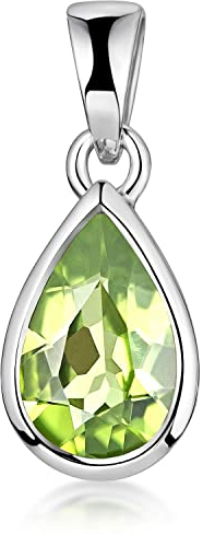 Materia Damen Kettenanhänger Silber 925 Tropfen mit Peridot Stein grün KA-274-Grün