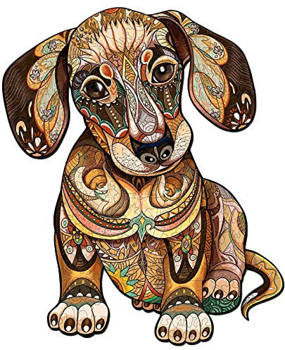 Blumuze Wooden Jigsaw Puzzles 200pcs, Dachshund Wooden Puzzles for Adults, Unique Shaped Animal Wood Puzzles, Dog Wooden Animal Puzzles for Adults Kids with Wood Gift Box,M-30 * 25cm